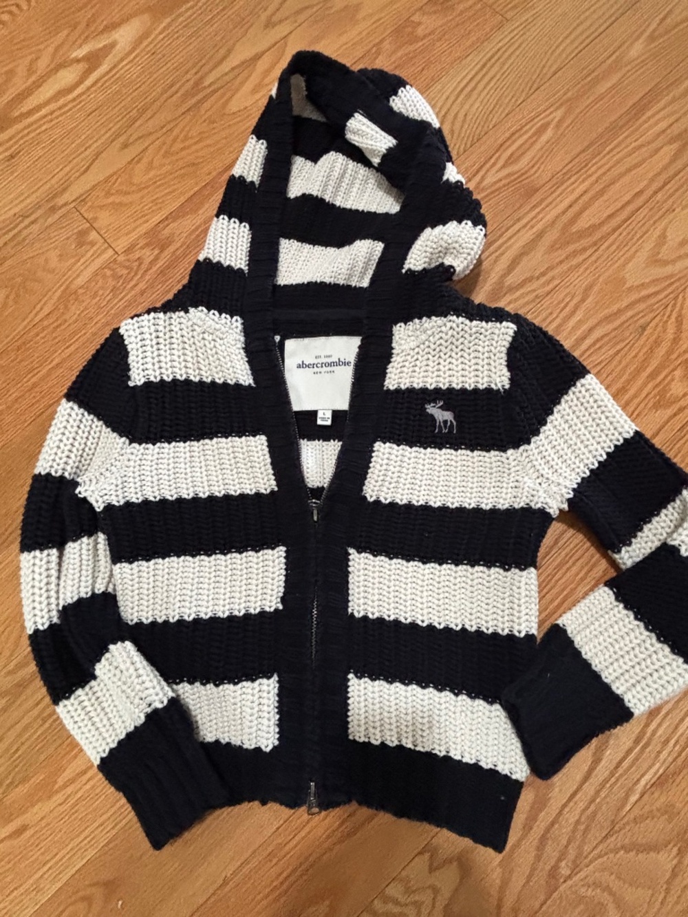 Abercrombie Kids Girls Striped Knit Zip-Up Hoodie